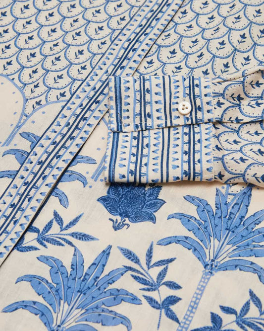 Linen Palm Print Oriental Tunic Blouse