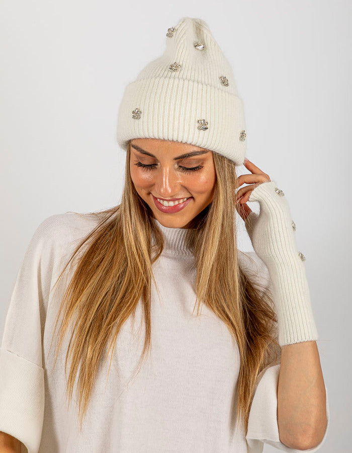 Gem Studded Fingerless Gloves + Toque