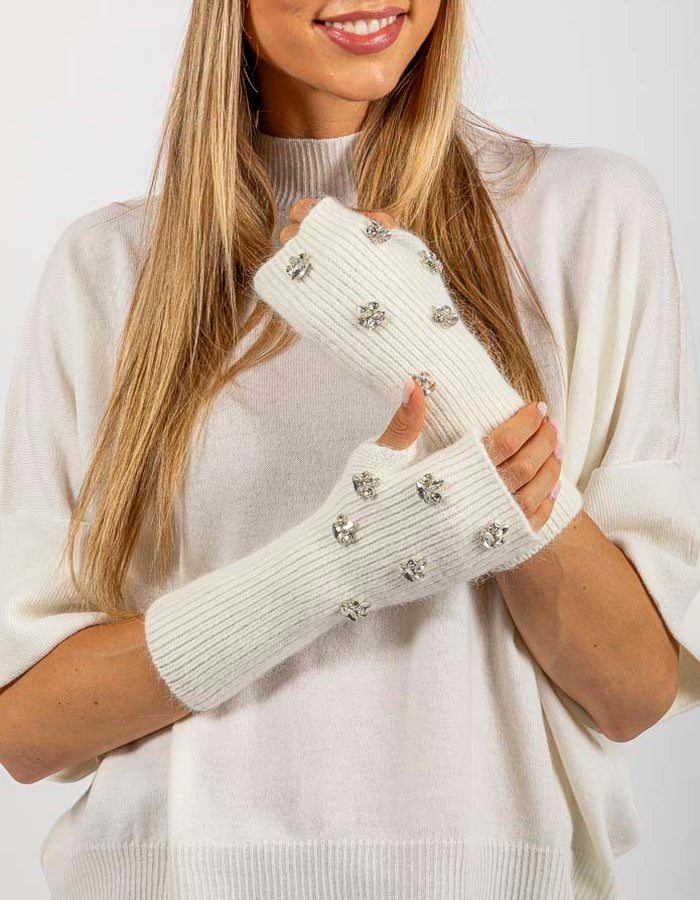 Gem Studded Fingerless Gloves + Toque