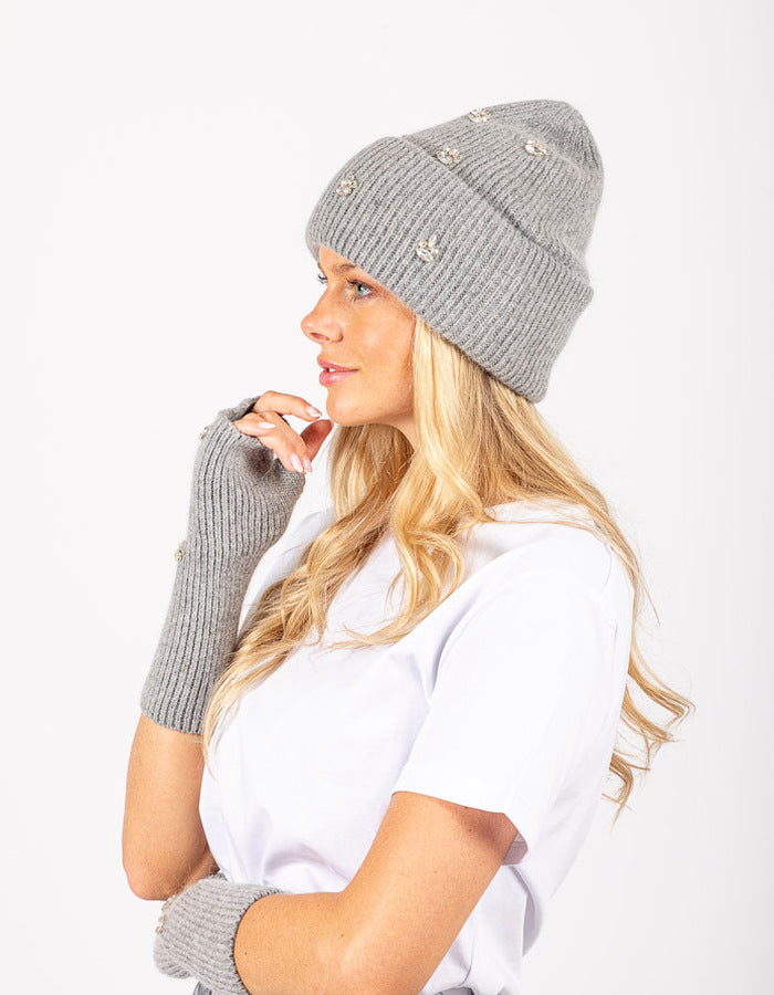 Gem Studded Fingerless Gloves + Toque