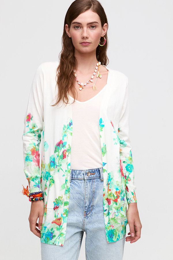Watercolour Flowers Cotton Knit Cardigan