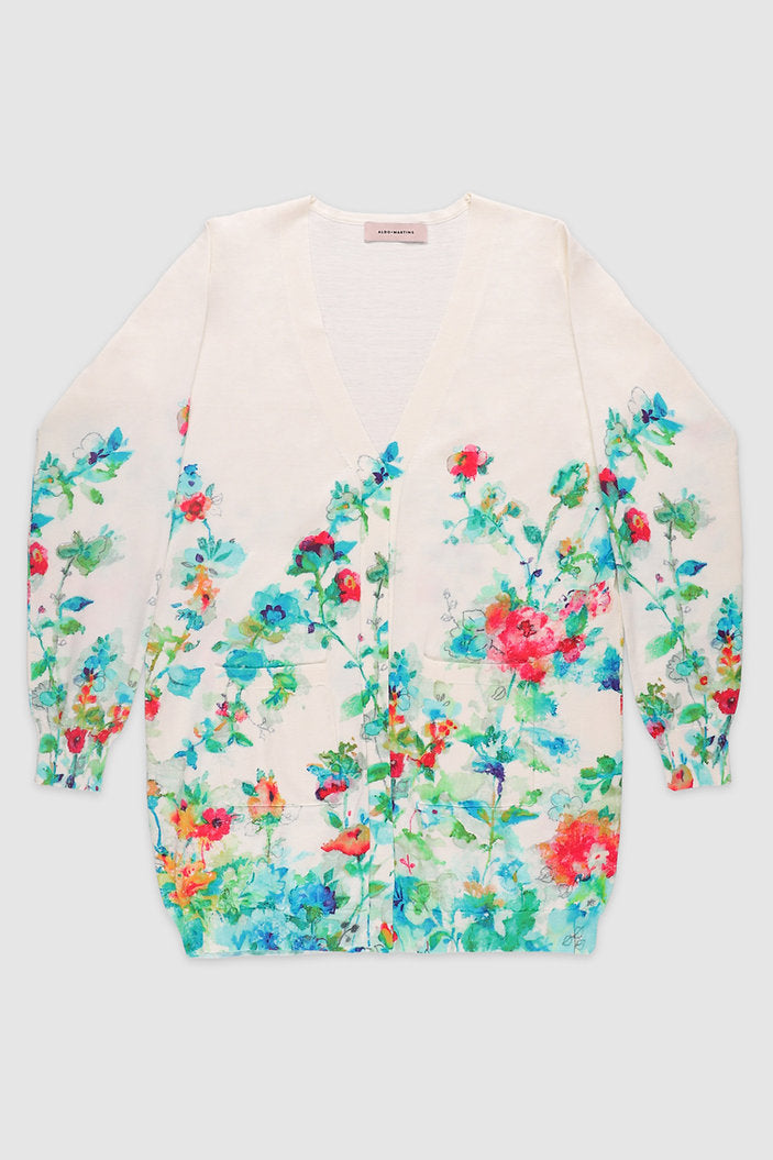 Watercolour Flowers Cotton Knit Cardigan