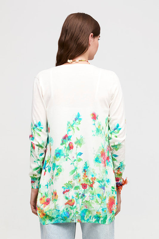 Watercolour Flowers Cotton Knit Cardigan