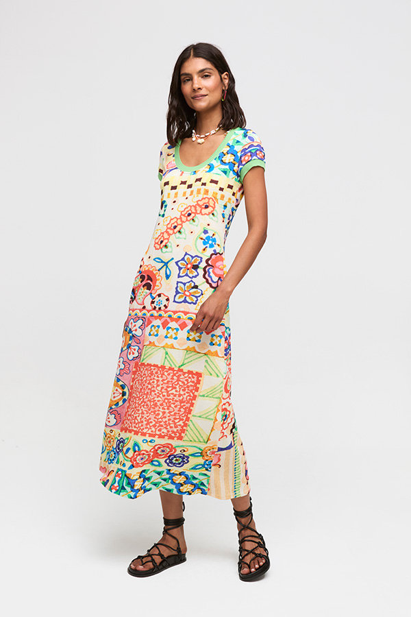 Painted Mosaic Cotton Knit Dress
