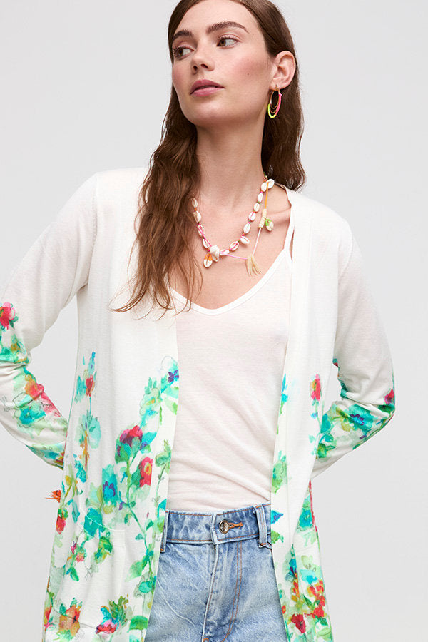 Watercolour Flowers Cotton Knit Cardigan