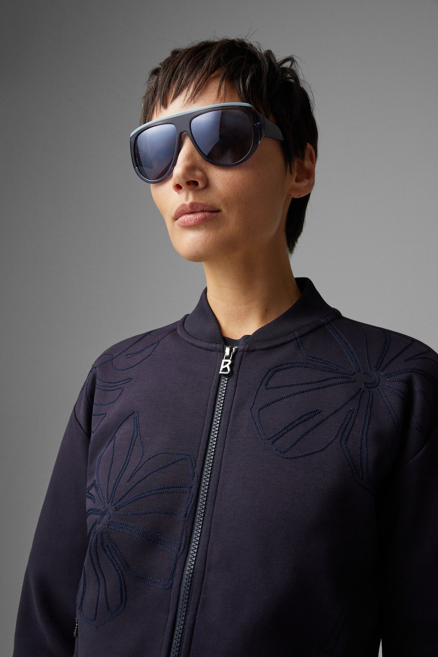 Floral Embroidered Sweatshirt Jacket