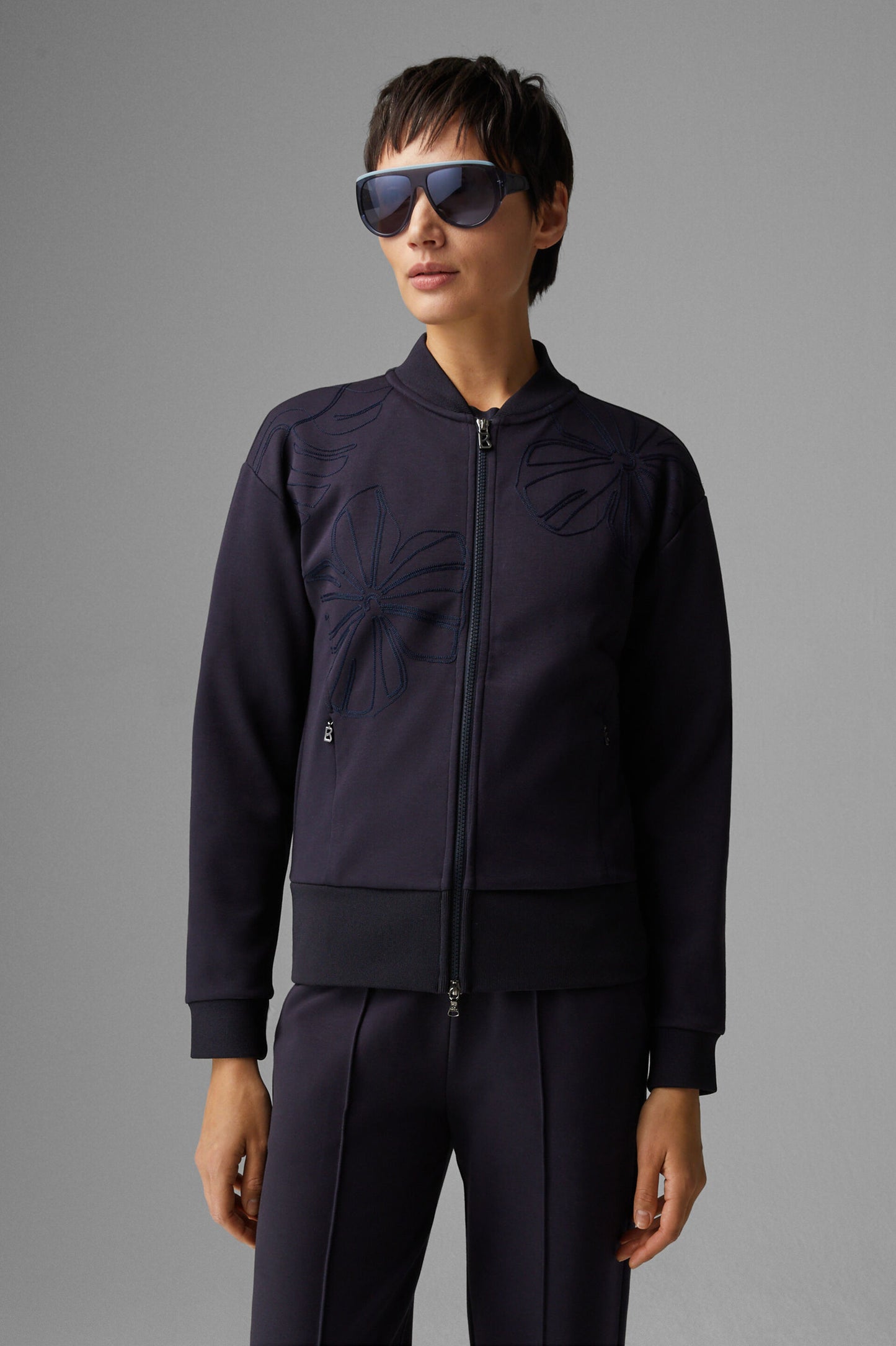 Floral Embroidered Sweatshirt Jacket