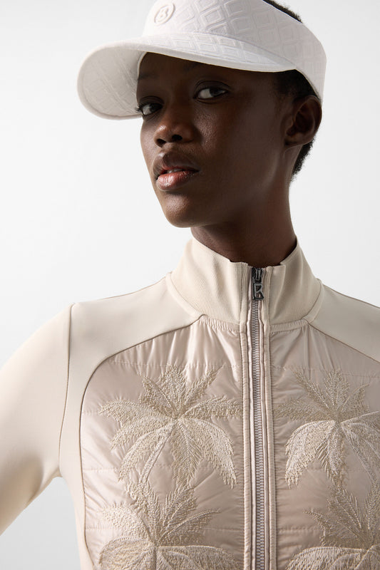 Quilted Satin Palm Tree Zip Jacket