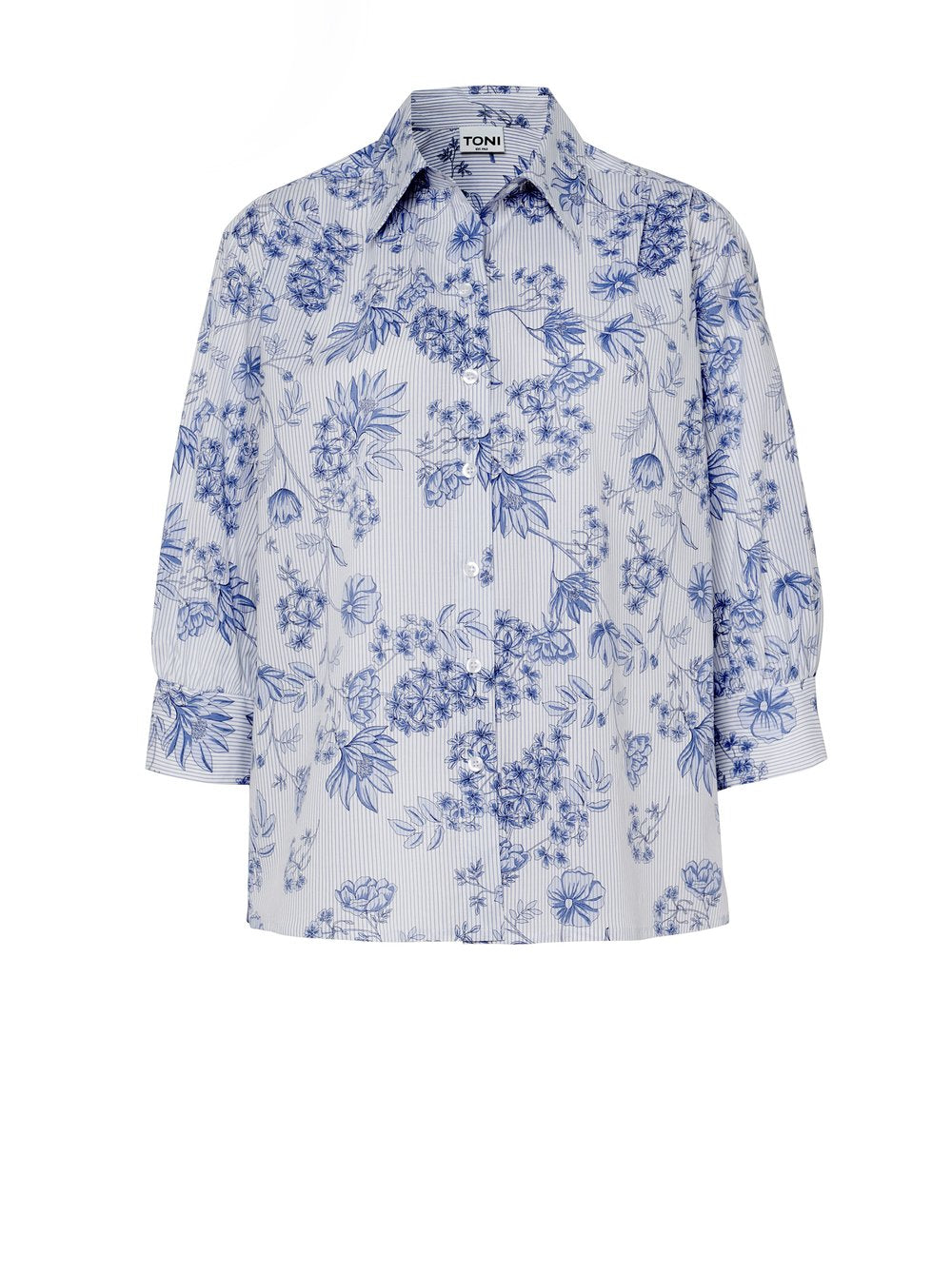 Floral Striped Cotton Rouched Blouse