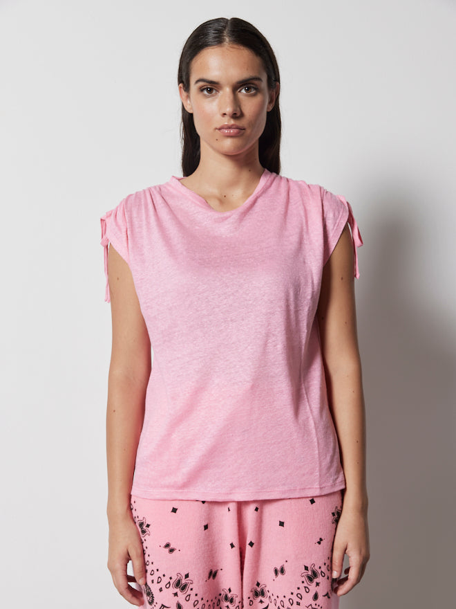 Rouched Shoulder Linen Tee