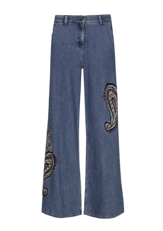 Embroidered Paisley Wide Leg Jean