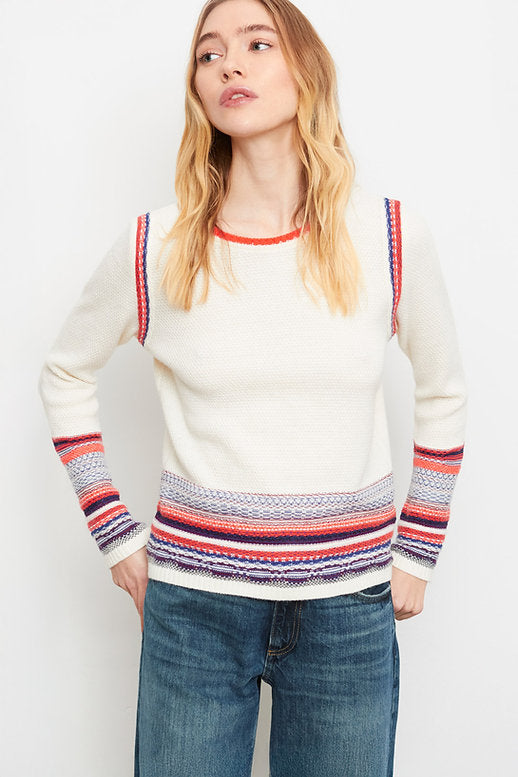 Popcorn Knit Sweater w. Neon Trim