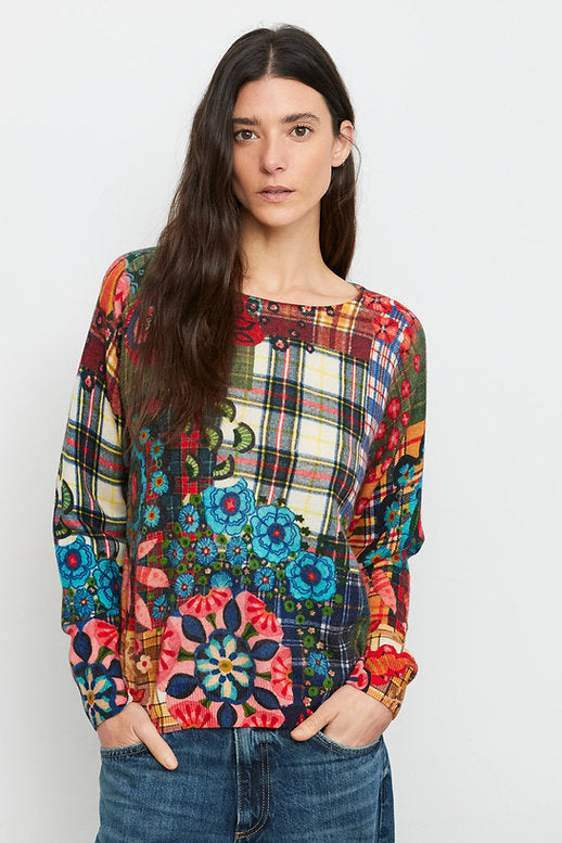 Floral Tartan Cashmere Blend Sweater