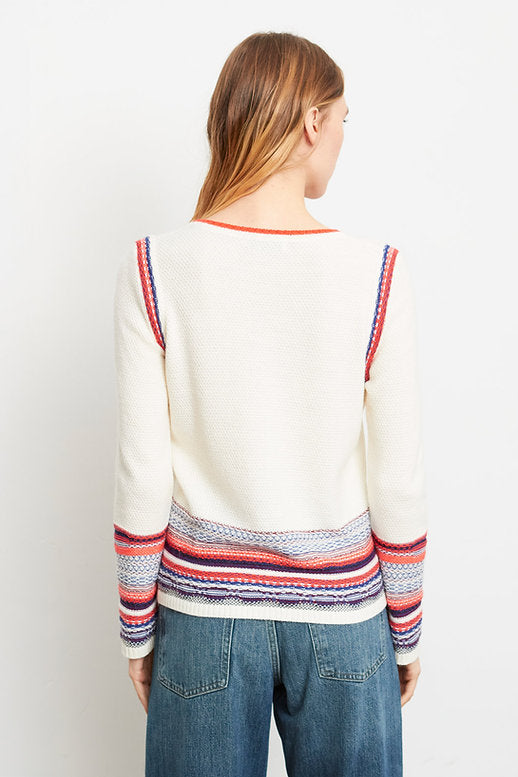 Popcorn Knit Sweater w. Neon Trim