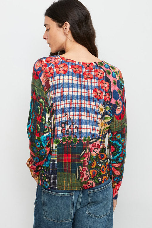 Floral Tartan Cashmere Blend Sweater