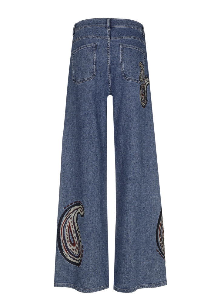 Embroidered Paisley Wide Leg Jean