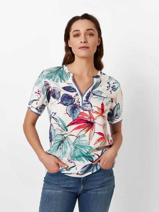 V-Neck Fresh Floral Cotton Top