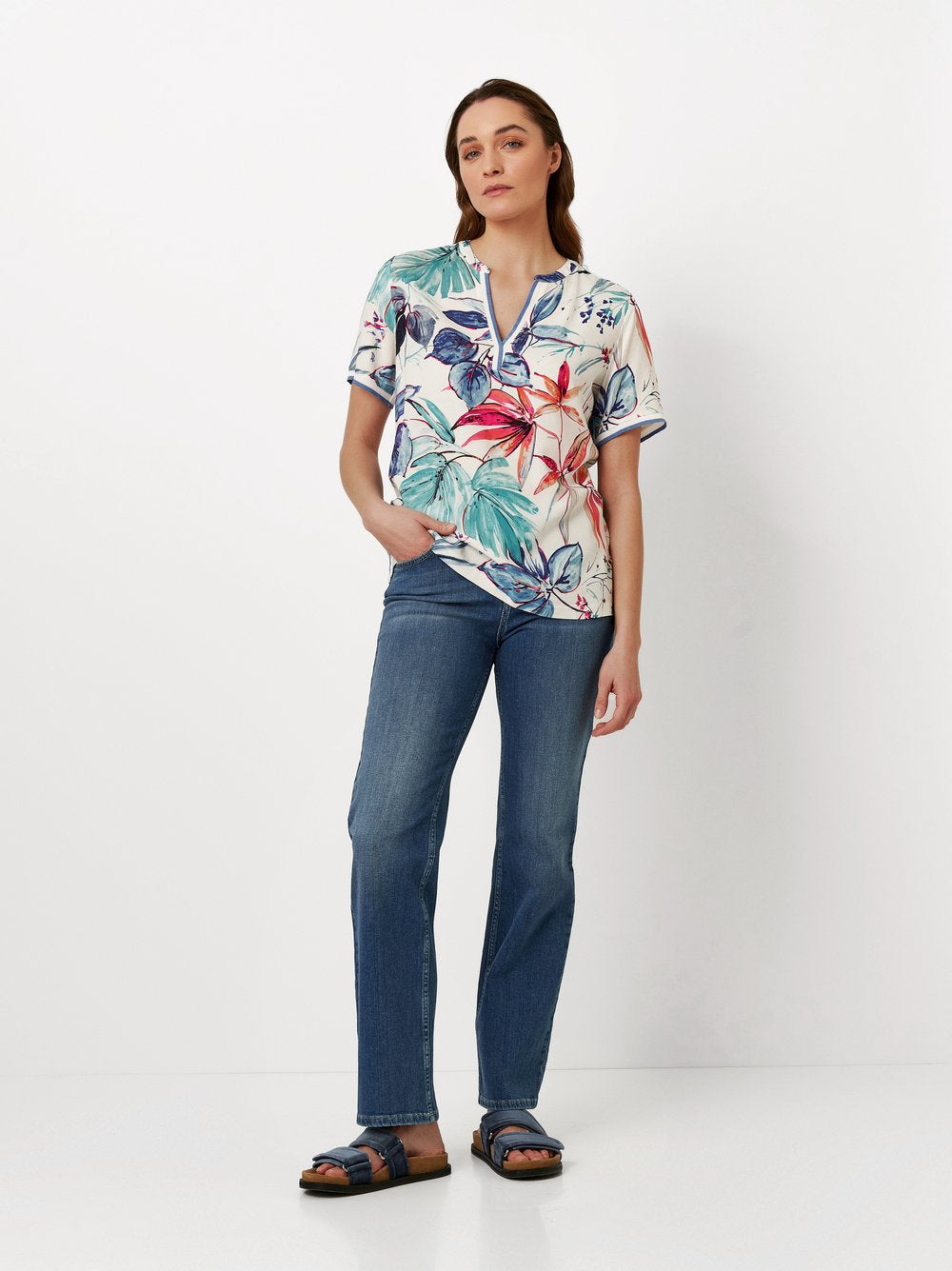V-Neck Fresh Floral Cotton Top
