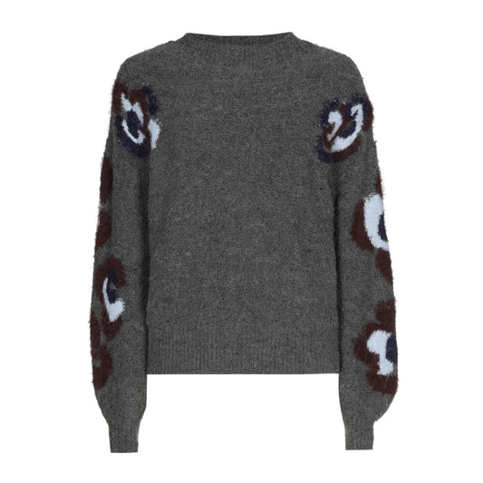 Fuzzy Flowers Sleeve Detailed Sweater