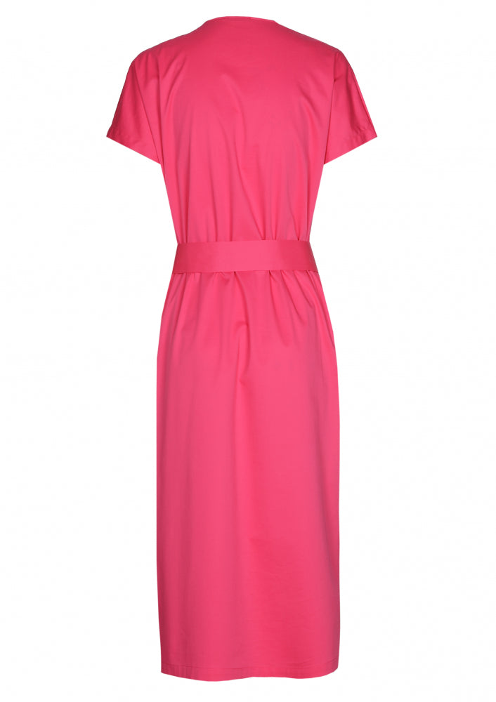 Belted Cap-Sleeve Dress w. Slit