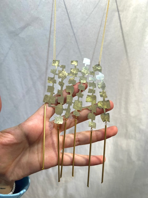 Gold Plated Bronze Grid Necklace