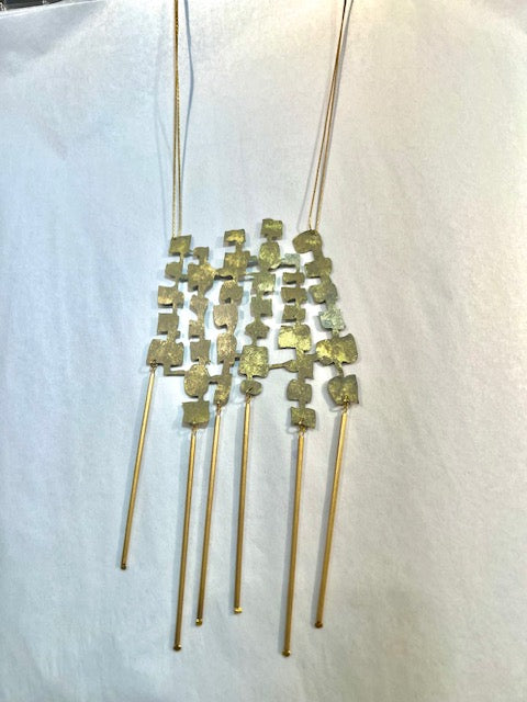 Gold Plated Bronze Grid Necklace