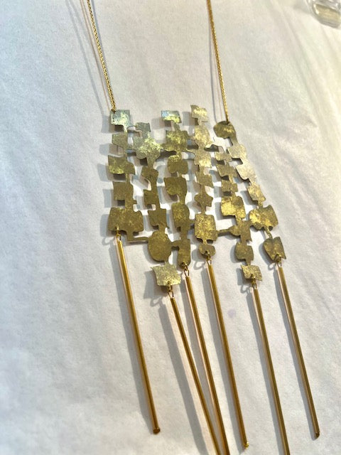 Gold Plated Bronze Grid Necklace