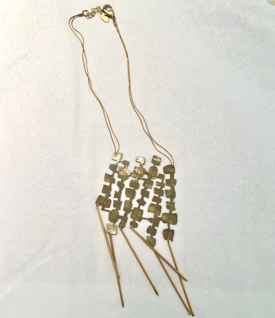 Gold Plated Bronze Grid Necklace