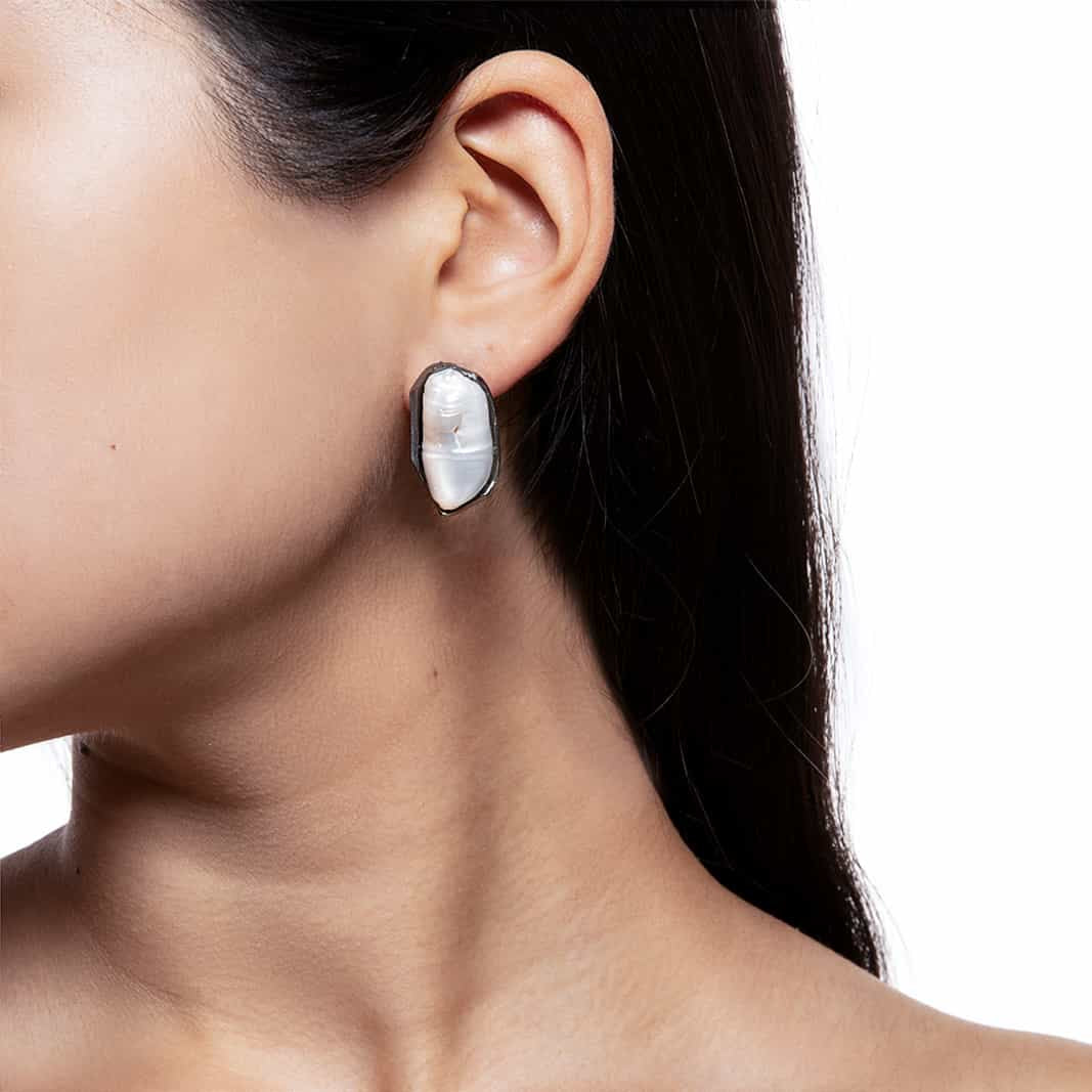 Gun Metal Pearl Clip-On Earrings