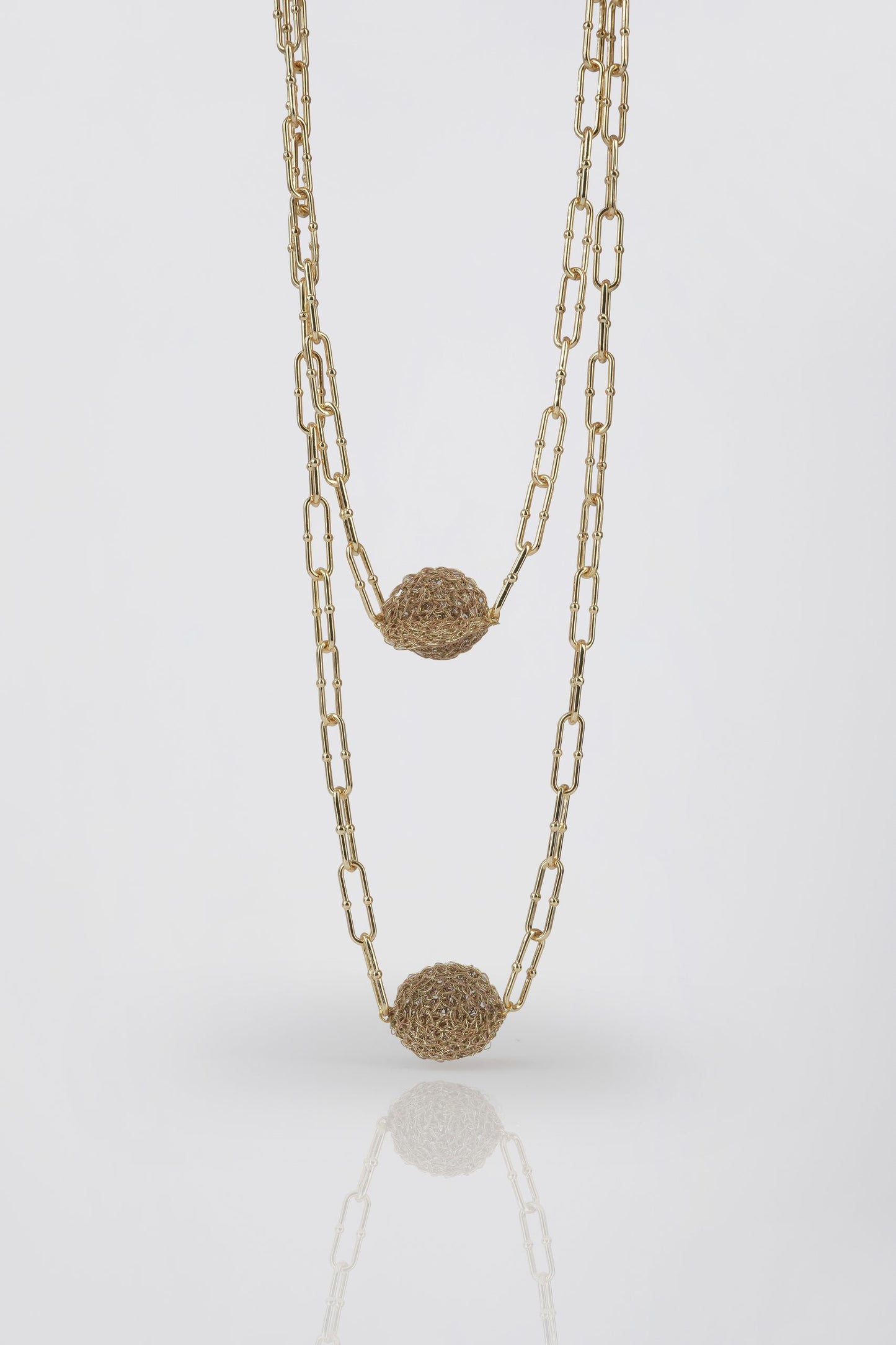 Double-Strand Crochet Disc Gold Necklace