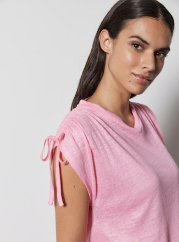 Rouched Shoulder Linen Tee