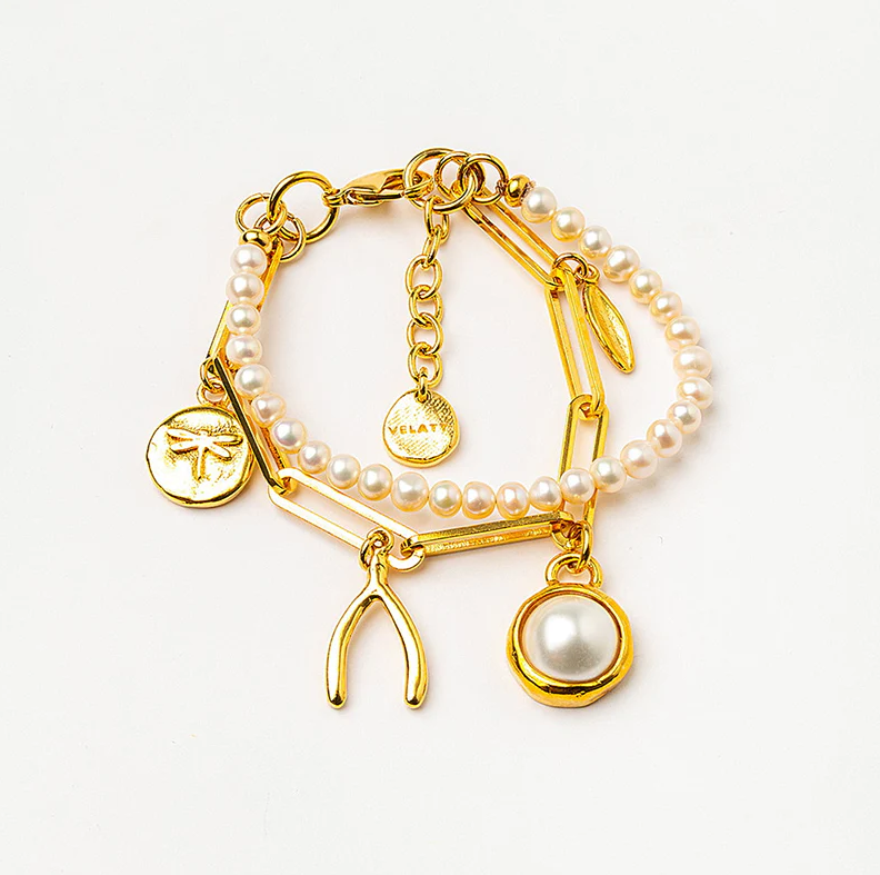 Pearl Double-Strand Charm Bracelet