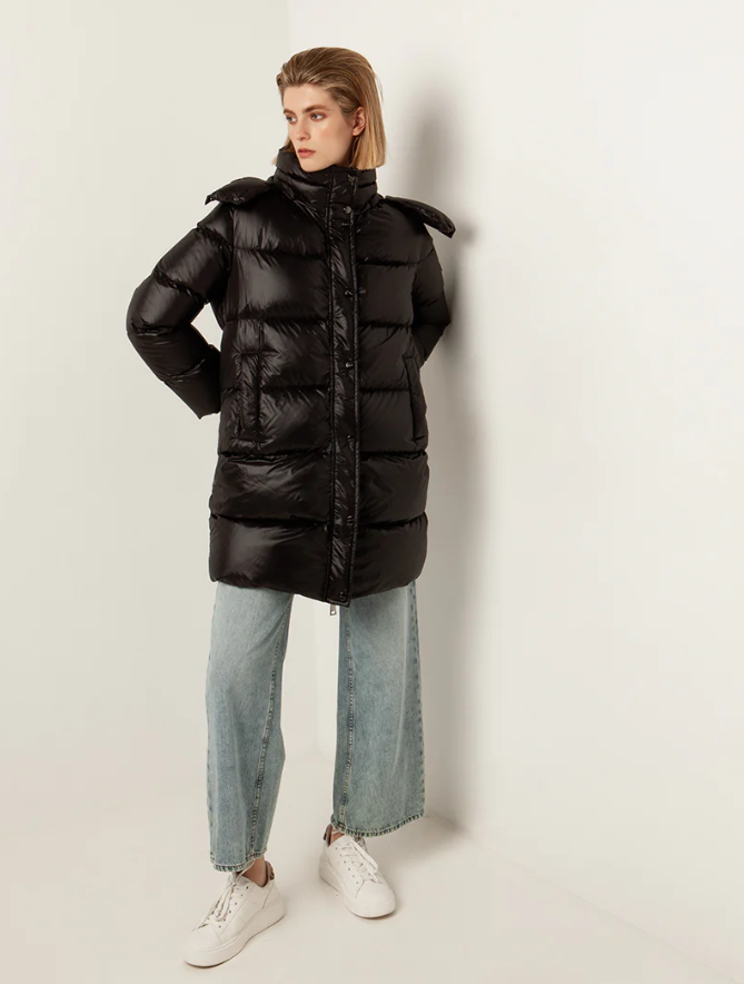 Lacquered Goose Down Coat