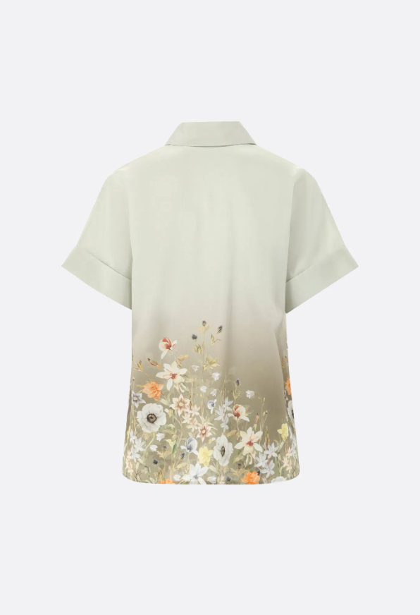 Floral Ombre Silk Short Sleeve Blouse
