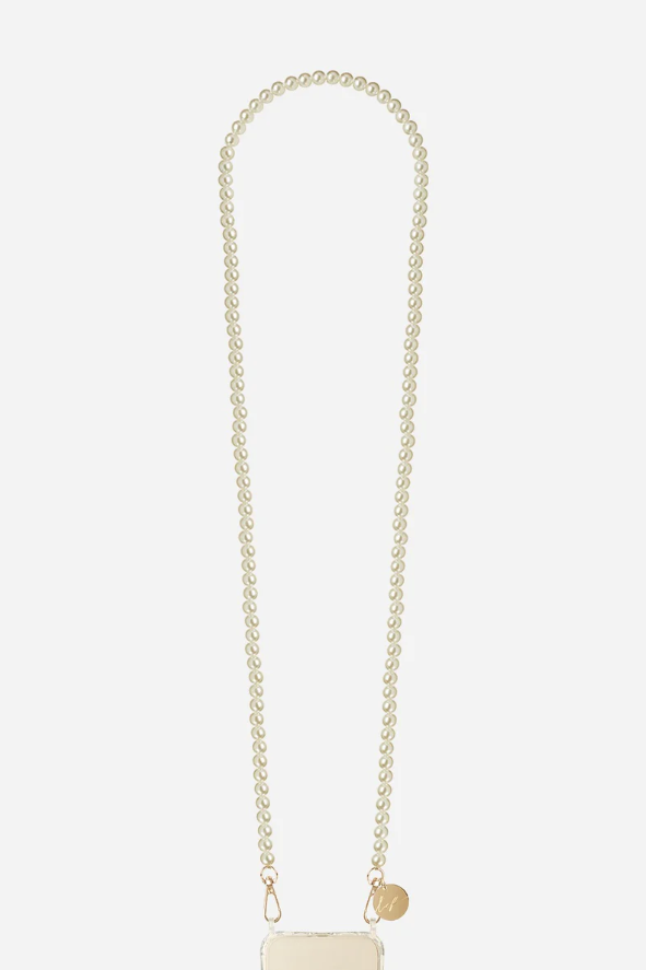 Long White Pearl Beaded Phone Chain