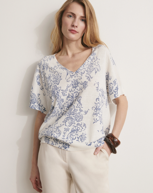 Baroque Print Linen Blend Sweater