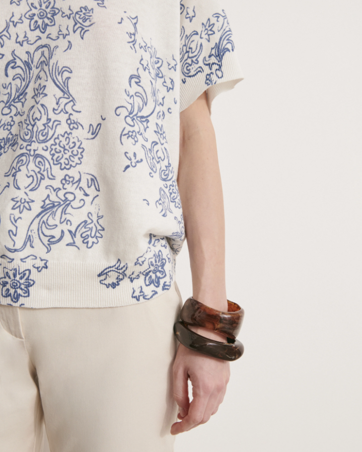 Baroque Print Linen Blend Sweater