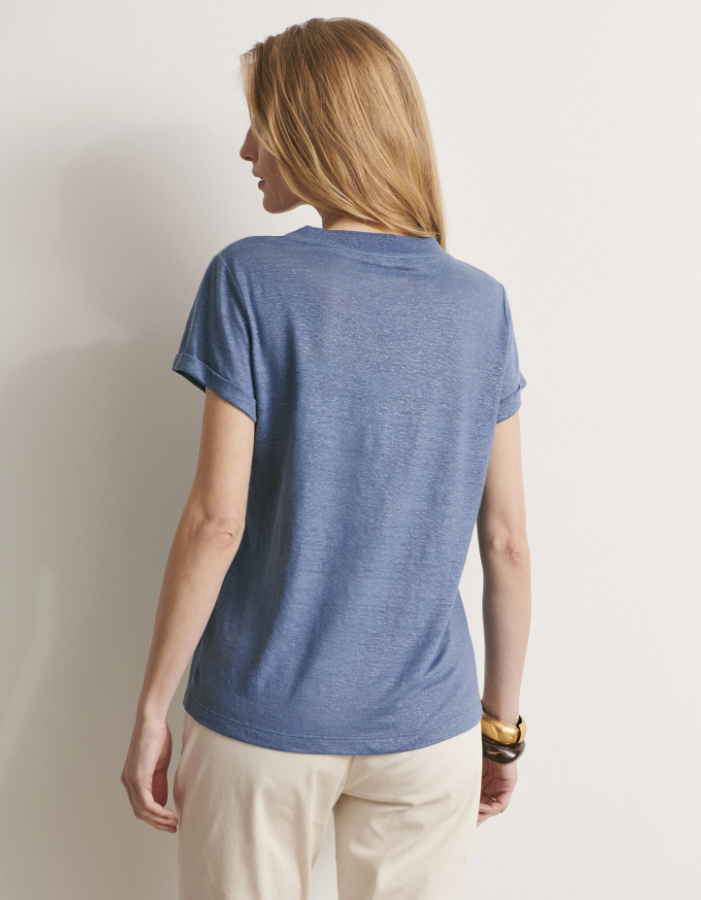 Sparkle Knit V-Neck Linen T-shirt