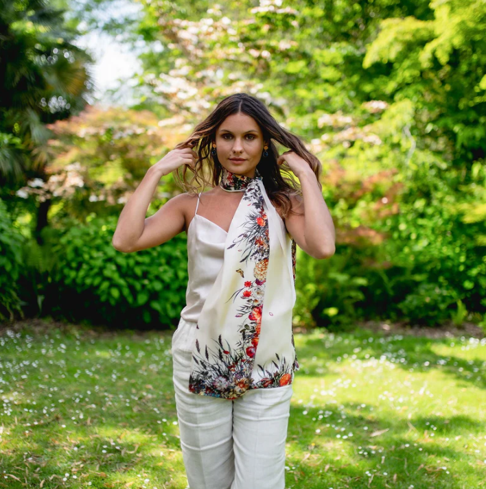 "Basket of Flowers" Silk Shawl