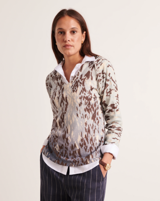 Animalistic Ombre Wool V-Neck Sweater
