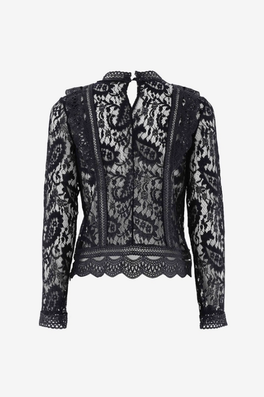 Long Sleeve Lace Top w. Scalloped Hem