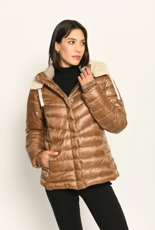 Fur Hooded Quilted Zip Jacket