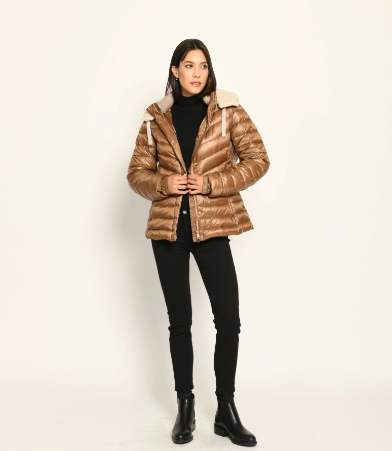 Fur Hooded Quilted Zip Jacket