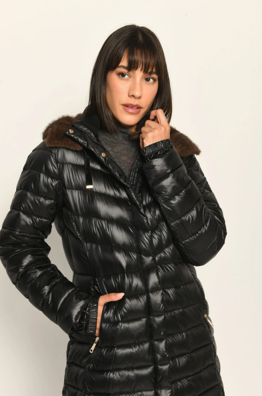 Fur Hooded Quilted Midi Zip Jacket