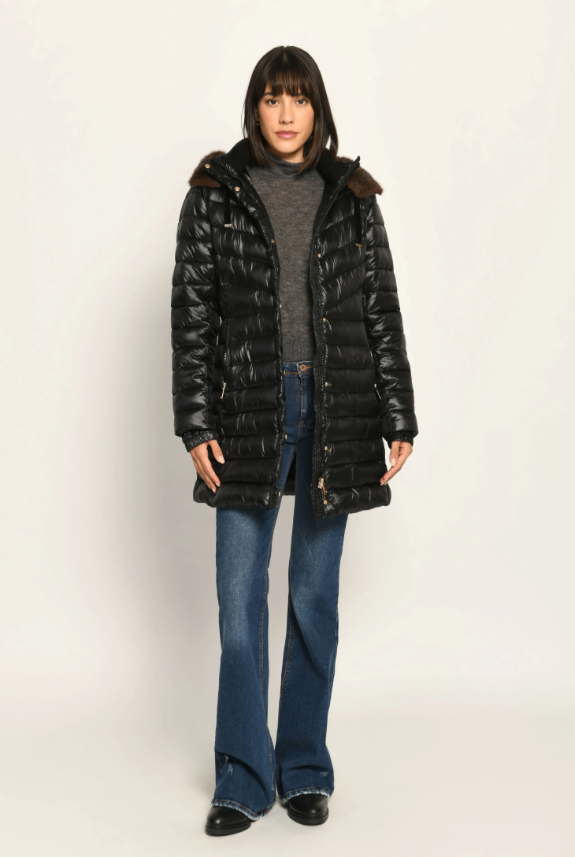 Fur Hooded Quilted Midi Zip Jacket