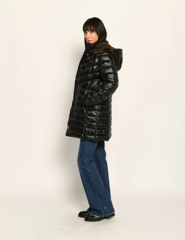 Fur Hooded Quilted Midi Zip Jacket