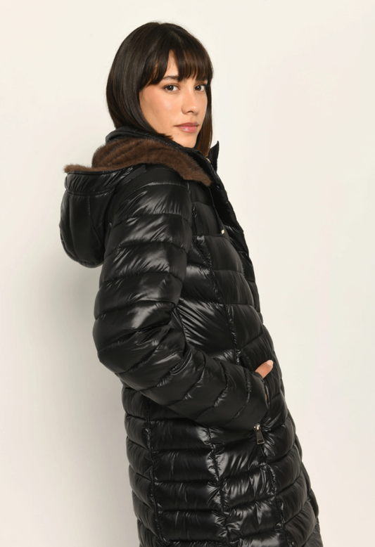 Fur Hooded Quilted Midi Zip Jacket