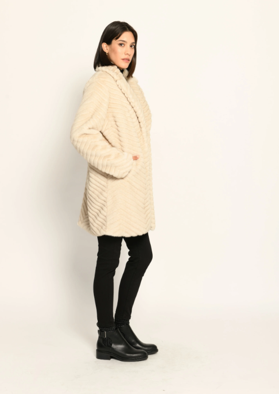 Fendi-Style Zig Zag Faux Fur Coat