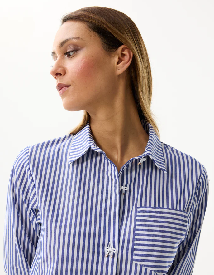 Bow Buttoned Striped Blouse