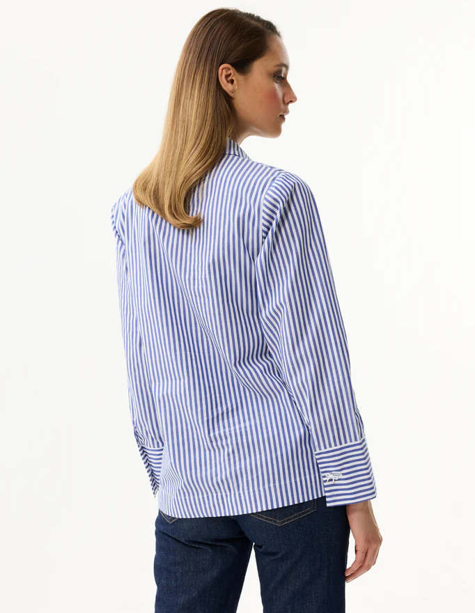 Bow Buttoned Striped Blouse